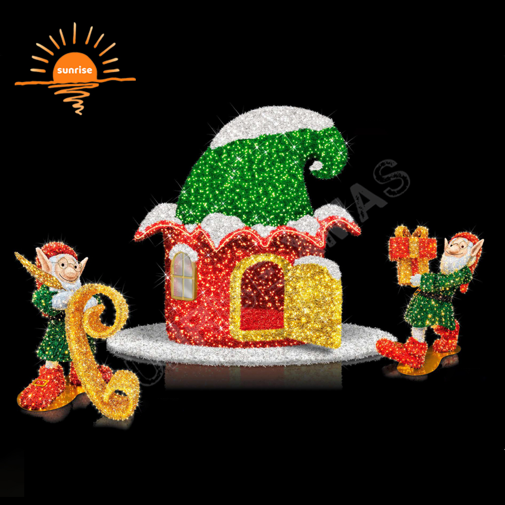 Animated Merry Christmas Hot air Balloon Decoration Led Lights Carousel Motif Train and Elf Decoration for Playgrounds